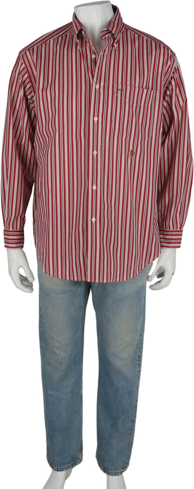 Tommy Hilfiger Striped Red White Navy Button Front Shirt
